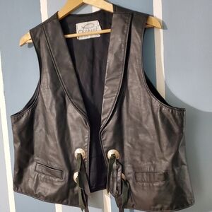 Vintage Lariat Biker Black Leather Vest with Accents